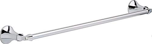 Chrome towel bar with cylindrical end caps mounted horizontally.