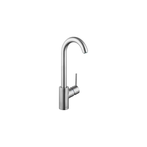 Steel Optic single-lever bar faucet with curved spout and side handle.