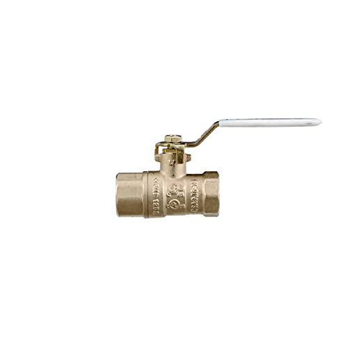 Brass ball valve with female NPT connections on both ends and a white lever handle.