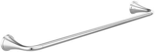 Chrome towel bar with cone-shaped end caps, 24 inches long, mounted horizontally.