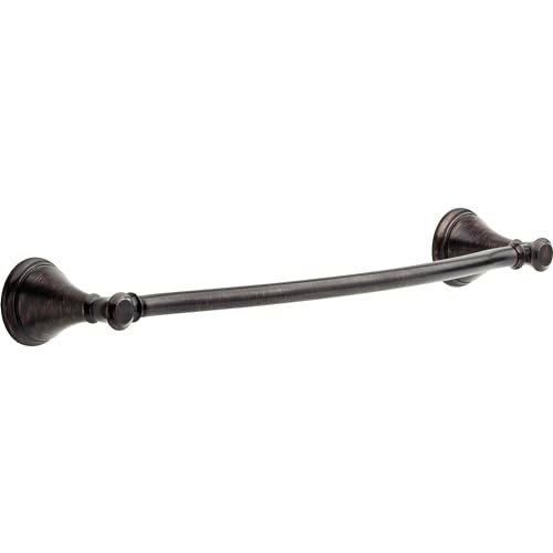 Oil-rubbed bronze cylindrical towel bar with decorative cone-shaped wall mounting brackets on each end.