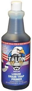 Whitlam Talon liquid drain trap primer in a clear plastic bottle with purple and blue label.