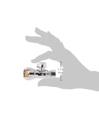 SharkBite straight stop valve with 1/2 inch push and 3/8 inch compression connections, approximately 1.7 inches long.