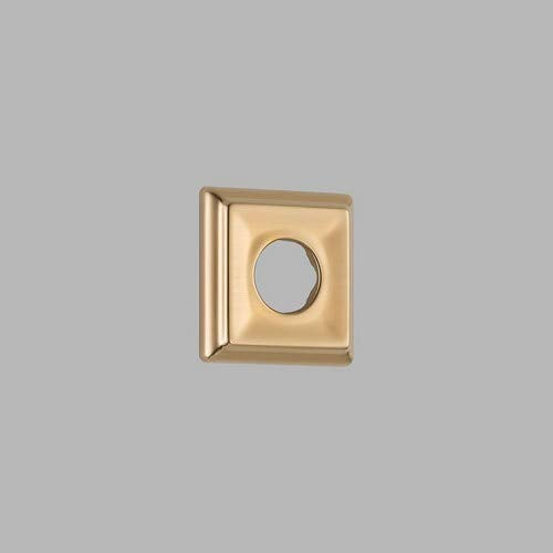 Champagne bronze square shower flange with circular center opening and beveled edges.