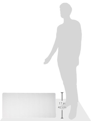 White rectangular non-slip bath mat with textured surface shown next to silhouette of person for scale, measuring 17 inches.