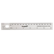 Stainless steel ruler with metric and imperial measurements, marked with "Empire" branding and "Tempered Stainless Steel" tex
