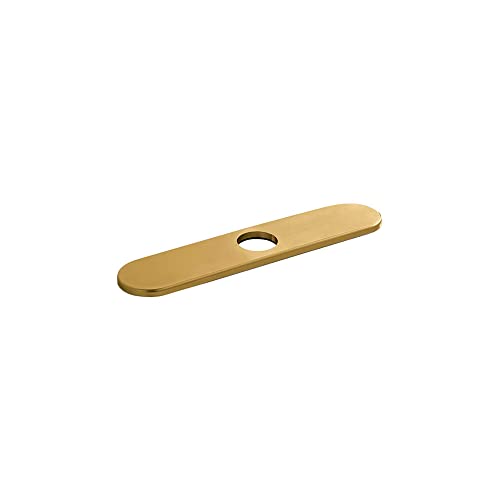 Brushed gold optic base plate with single hole for kitchen faucet installation.