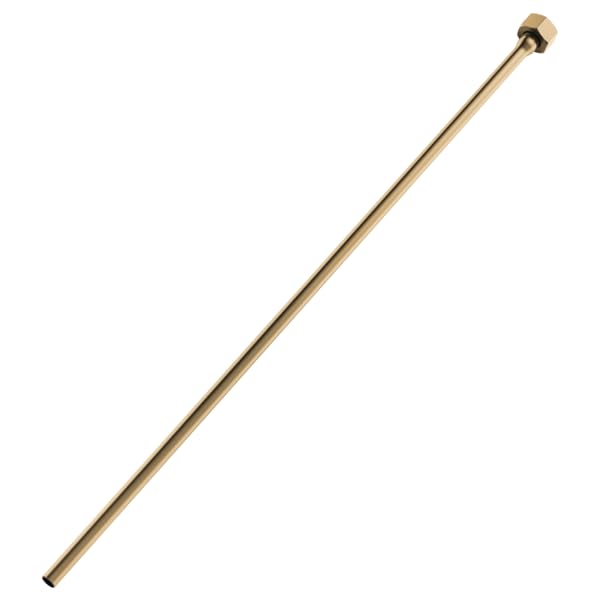 Straight brass metal supply line with hexagonal connector fitting at one end.