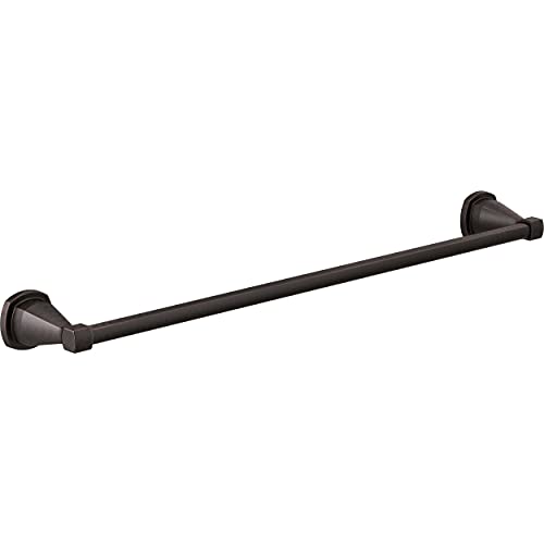 Black metal towel bar with decorative end caps on each side.