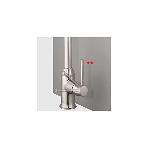 Chrome kitchen faucet with high arc spout and pull-down spray head.