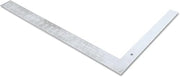 Silver aluminum framing square with 24-inch and 16-inch arms forming a right angle.