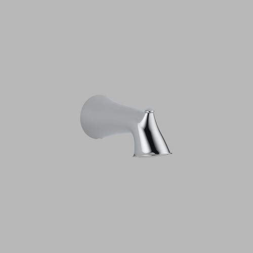 Chrome tub spout with curved tapered nozzle and round wall mounting flange.