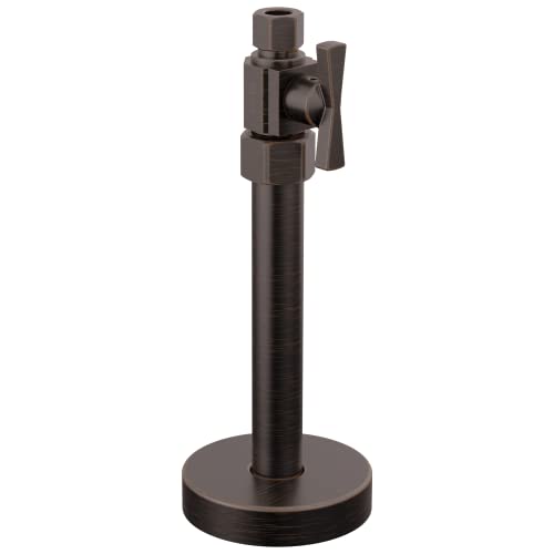 Bronze supply stop valve with lever handle mounted on round base.
