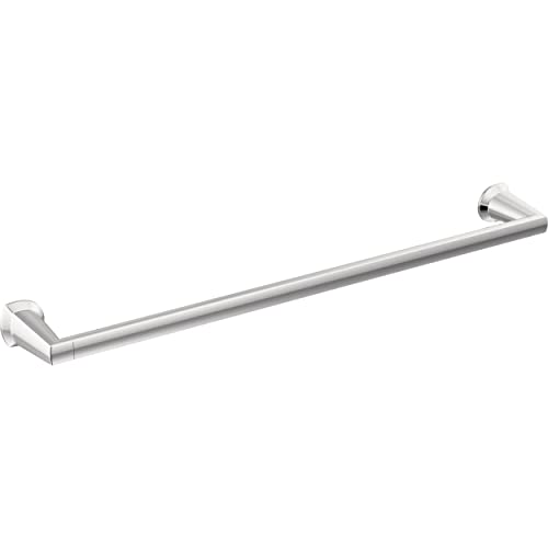 Polished chrome 24-inch straight towel bar with angular mounting brackets on each end.
