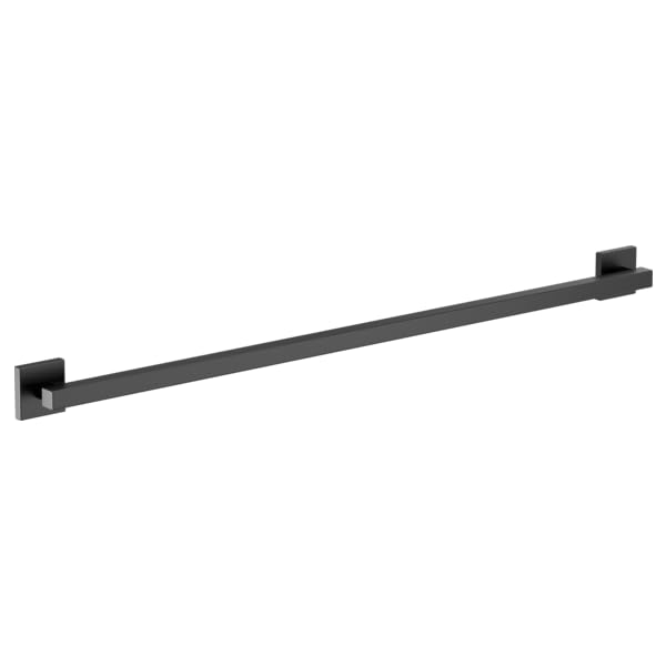 Black linear grab bar with square mounting brackets on each end.