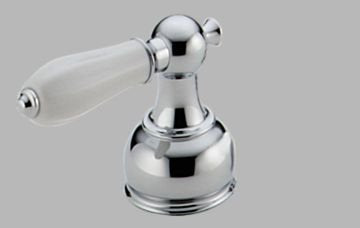 Chrome lever handle with white porcelain grip and polished metal base.