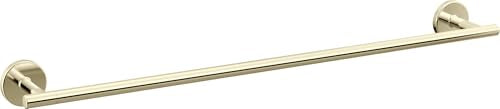 Polished nickel towel bar with circular wall mounts on each end, horizontal rod design.