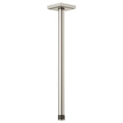 Luxe nickel ceiling mount shower arm with square flange and threaded connector, 14 inches long.