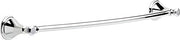 Chrome towel bar with cylindrical end caps mounted horizontally.