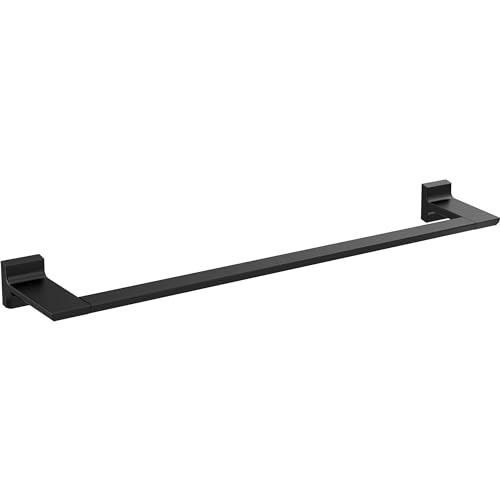 Black metal towel bar with square mounting brackets at each end, approximately 24 inches long.