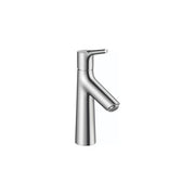 Chrome single-hole bathroom faucet with curved spout and lever handle.