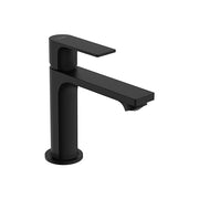 Matte black single-hole bathroom faucet with cylindrical body and extended spout.