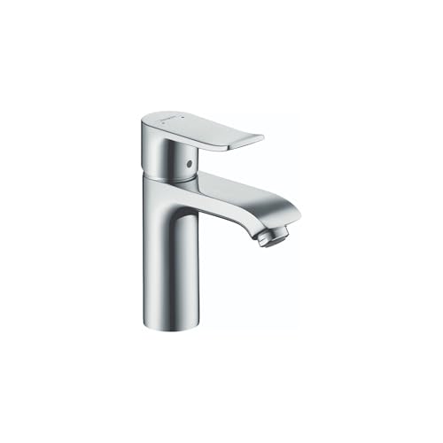 Chrome single-hole bathroom faucet with curved spout and cylindrical body.