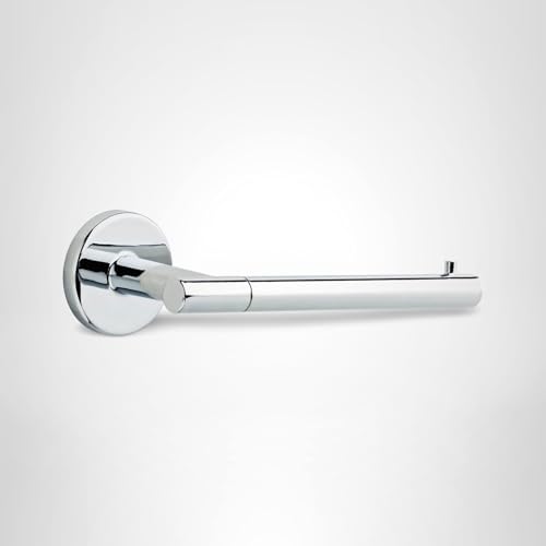 Chrome tissue holder with cylindrical bar mounted on round backplate.