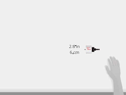 Hole saw kit pieces displayed with size measurements of 2.6 inches and 6 centimeters shown.