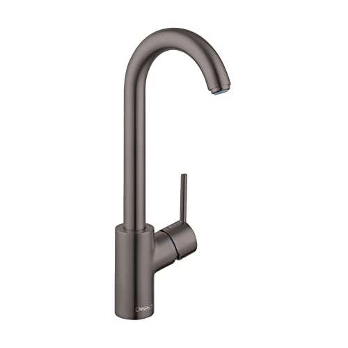 Brushed black chrome bar faucet with curved spout and single side lever handle.