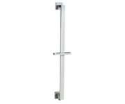 Brushed nickel rectangular shower slide rail with adjustable handshower holder and bottom support bracket.