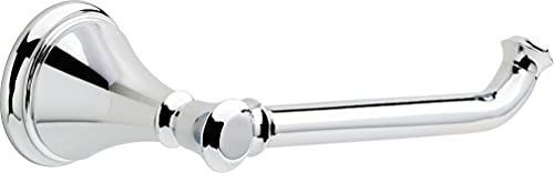 Chrome tissue holder with curved arm and circular mounting plate.