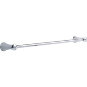 Chrome towel bar with conical end caps and cylindrical rod, approximately 24 inches long.