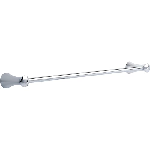 Chrome towel bar with conical end caps and cylindrical rod, approximately 24 inches long.