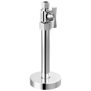Chrome straight supply stop valve with lever handle and round base.