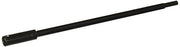 Black metal bit extension with 3/8 inch hex socket on one end and tapered shaft.