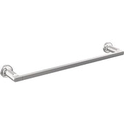 Chrome towel bar with cylindrical wall mounts on each end.