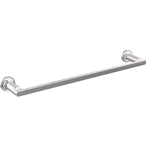 Chrome towel bar with cylindrical wall mounts on each end.