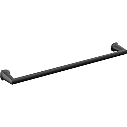 Matte black 24-inch towel bar with curved end brackets mounted horizontally.