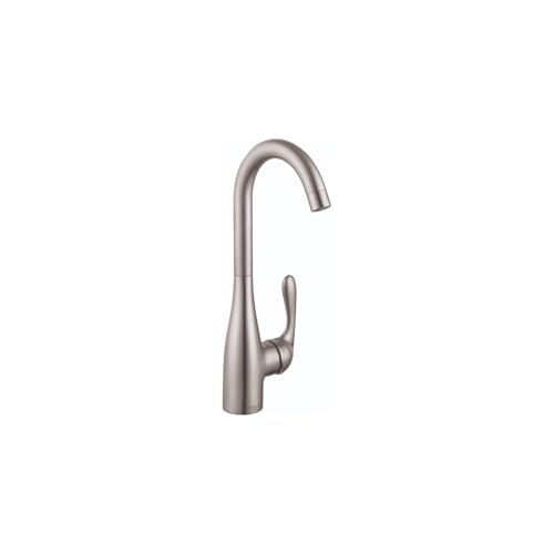 Steel Optic bar faucet with curved spout and single side lever handle.