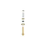 Grohe chrome diverter repair kit with brass stem, spring, and metal washers displayed in component parts.