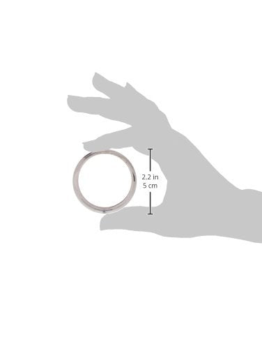 Silver circular bonnet nut with measurement dimensions shown, held in hand for scale reference.