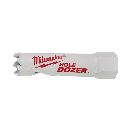Milwaukee HOLE DOZER bi-metal hole saw with cutting teeth at one end and cylindrical body labeled with brand name.