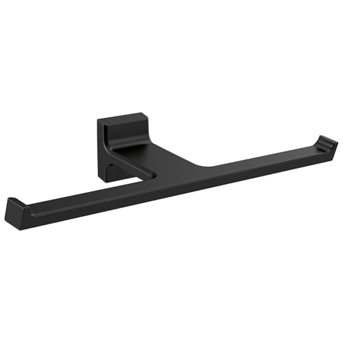 Black metal double tissue holder with two horizontal arms extending from a wall-mounted backplate.