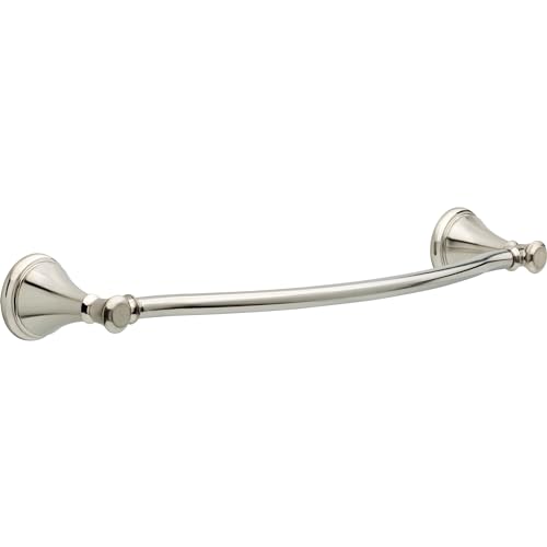 Polished nickel curved towel bar with cone-shaped mounting flanges on each end.