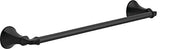 Black matte towel bar with decorative end caps, mounted horizontally.