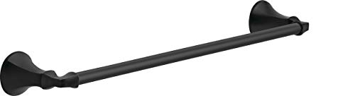 Black matte towel bar with decorative end caps, mounted horizontally.