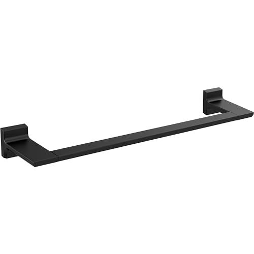 Matte black straight towel bar with square mounting brackets on each end.