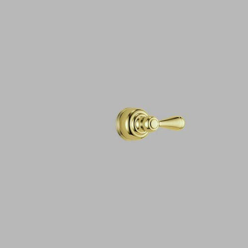 Polished brass metal lever handle with tapered design for tub and shower valve control.