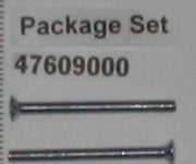 Two chrome-plated screws with flat heads labeled package set 47609000.